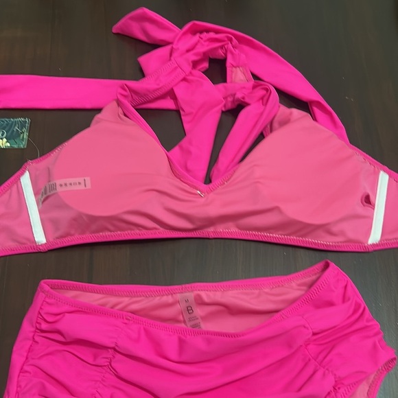 Blooming Jelly High Waisted Bikini Halter Criss
Cross Wrap Swim Suit Hot Pink - Picture 8 of 13